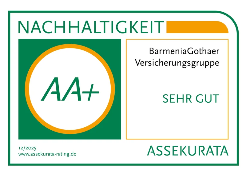 Die BarmeniaGothaer Versicherungsgruppe erhält ein Nachhaltigkeitsrating von AA+ mit der Bewertung "Sehr gut" von Assekurata.